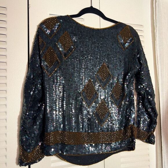 Swee Lo | Women’s | Blouses | S | Vintage Sequined Gold Beaded Pullover Blouse - Picture 4 of 5